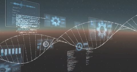 digital dna strand with floating data panels - Download Free Stock Images Pikwizard.com
