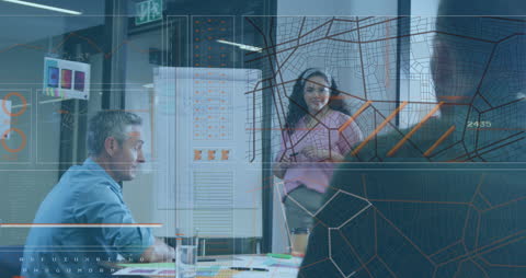 Business Team Collaboration with Digital Interface in Modern Office