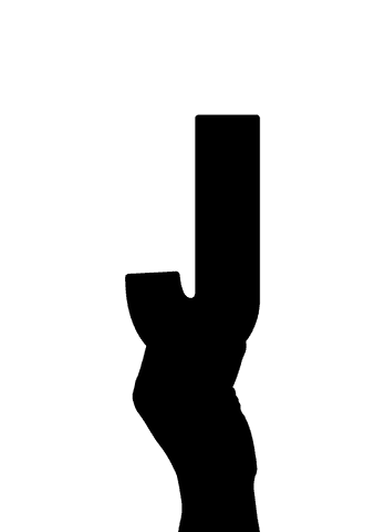 Hand holding letter j silhouette icon isolated transparent design