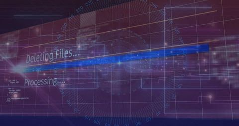Glowing Blue Progress Bar Deleting Files HUD Interface with Futuristic Radar Grid Display