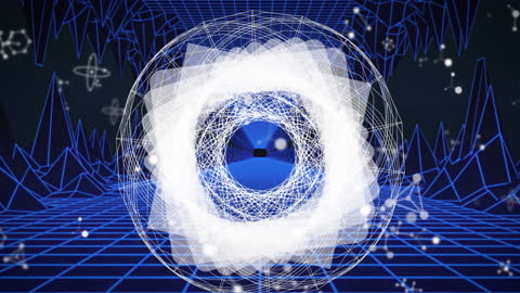 Futuristic Animation of Rotating Molecular Structure in Digital Space