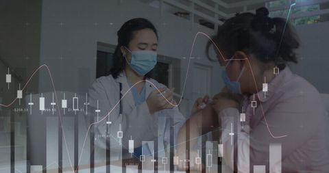 Doctor Conducting Vaccination with Data Overlay Highlighting Healthcare