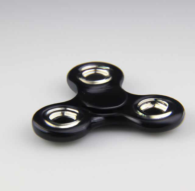 Image of close up of black fidget spinner on white background. Playing object and toy concept.