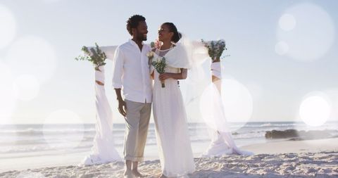 Romantic Beach Wedding with Newly Married African American Couple