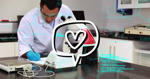 Scientist Analyzing Data in High-Tech Laboratory with Symbolic Graphics