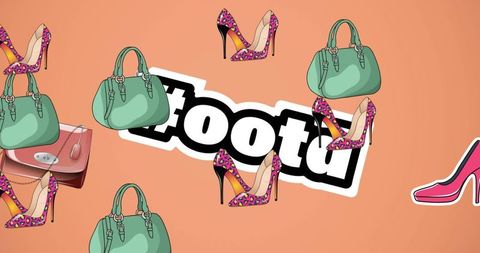 Pattern with trendy handbags and high heels on pink background