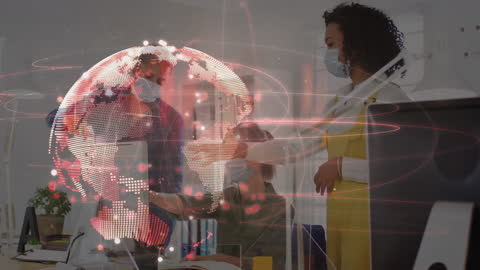 Business Professionals Using Digital Communication with Network Overlay