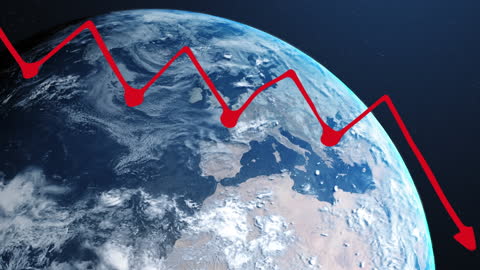Declining Global Economy Concept with Red Graph on Earth