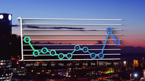 Animated Graph Displaying Data Trends Over Urban Skyline