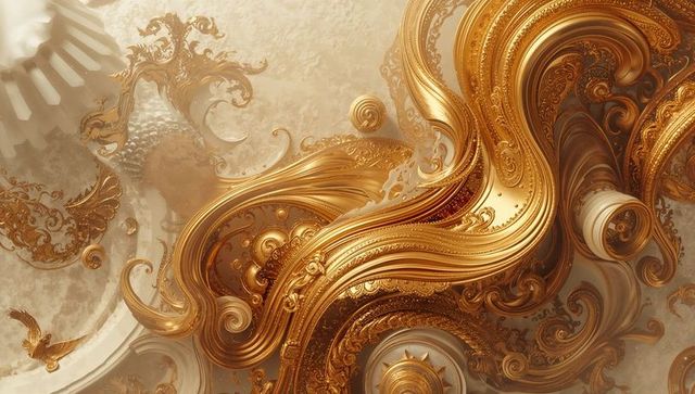 Intricate Golden Filigree and Baroque Design on Elegant Beige