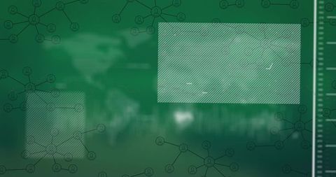 Green data dashboard displaying diagonal-hatched panel and network nodes