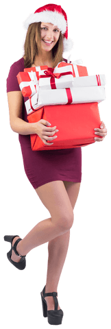 Festive Woman Holding Gifts Transparent Background