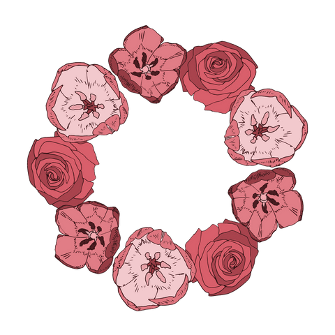 Transparent Floral Wreath Illustration with Pink Blooms