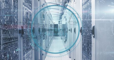 cyber security interface with mathematical overlay in modern server room - Download Free Stock Images Pikwizard.com