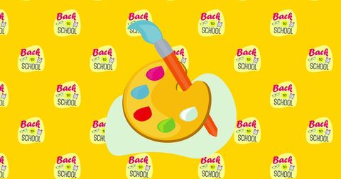 Color palette icon with back to school theme on yellow background