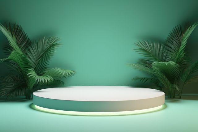 Minimal Green Display Podium with Tropical Leaves Background - Download Free Stock Images Pikwizard.com