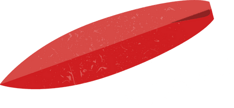 Abstract red surfboard and waves on transparent background