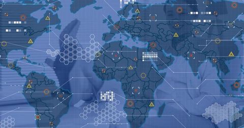 Global health data network with transparent chinese doctor in white coat over world map