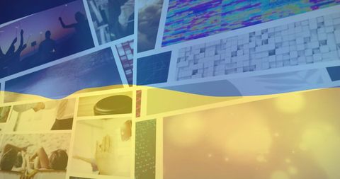 Ukraine flag overlay on diverse technology and business montage