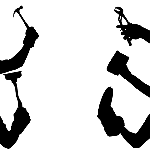 Silhouette of tools in hand on transparent background