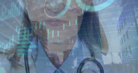 Female Doctor Overlaid with Financial Charts