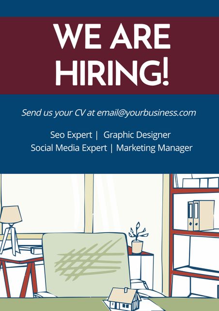 We Are Hiring Ad in Cozy Office Setting for Recruitment Campaigns - Download Free Stock Templates Pikwizard.com