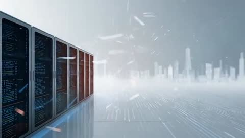 Futuristic Data Flow Visualized in Modern Server Room