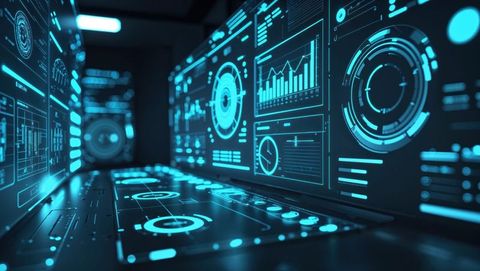 Futuristic Holographic Dashboard with Data Charts