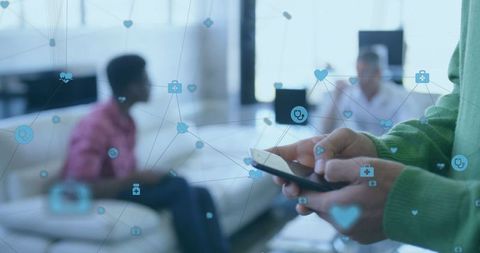 Digital networking concept with smartphone in office environment