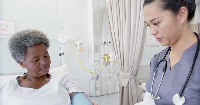 Nurse Checking Blood Pressure of Senior Woman in Hospital - Download Free Stock Images Pikwizard.com