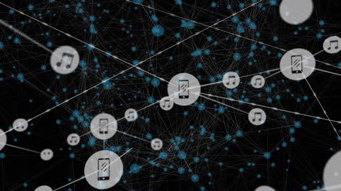 Abstract Digital Network with Music and Communication Symbols