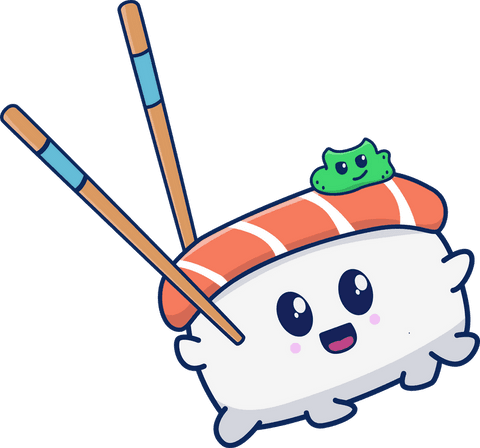 Transparent kawaii sushi nigiri with salmon and chopsticks