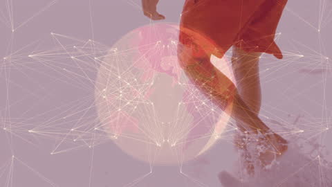 Digital Globe Overlay with Network Connections and Beach Walk