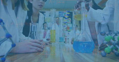 Diverse Schoolchildren Experimenting in STEM Classroom with Equations Overlay - Download Free Stock Images Pikwizard.com