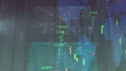 Global Business Data Animation with World Map Overlay