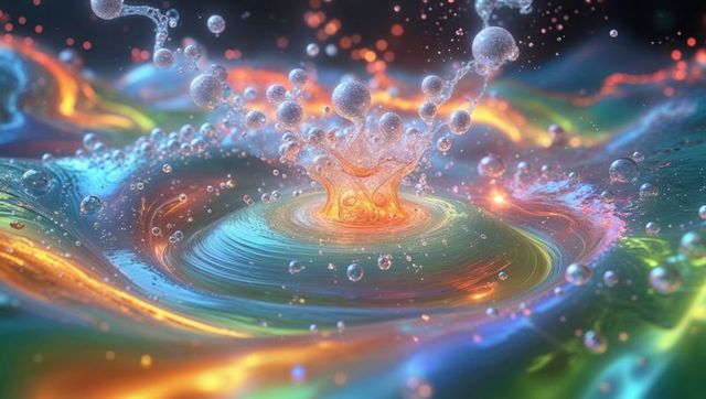Vibrant liquid splash in surreal abstract environment