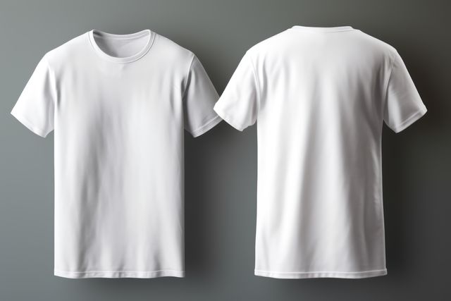 White tshirts with copy space on gray background, created using generative ai technology. Clothing, texture, material, digitally generated image.