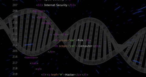 Digital DNA Strand Overlaid with Data for Cybersecurity