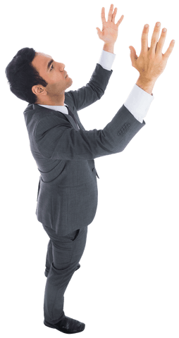 Businessman Raising Arms with Clear Background