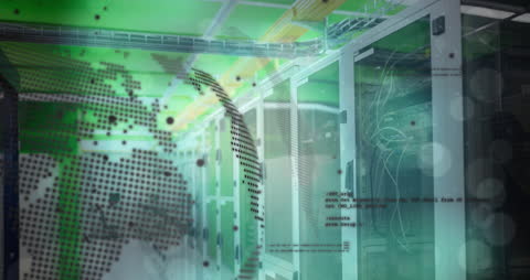 Digital Globe Overlaid on Data Center Server Room