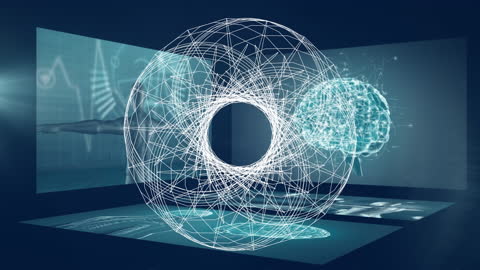 Intricate Geometric Animation with Futuristic Data Displays