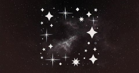 Hollow Square Frame of White Star Icons Forming Cosmic Nebula Background