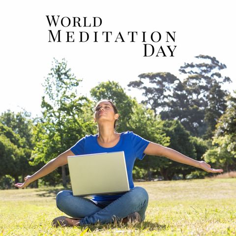 Relaxed woman embracing nature for world meditation day