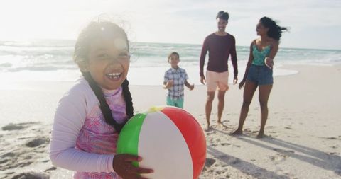 Joyful Family Beach Day with Playing Children