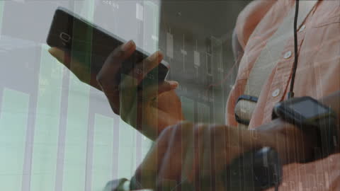 Woman Analyzing Financial Data on Smartphone Screens