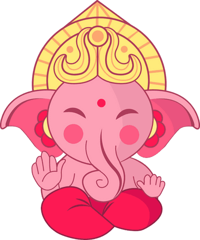 Cartoon ganesha with gold halo on transparent background