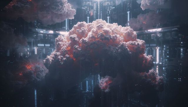 Pulsating Nebula in High-Tech Chamber Illuminated by Neon