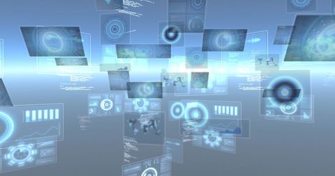 Modern Digital Interface with Floating Data Screens - Download Free Stock Images Pikwizard.com