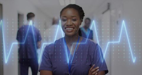 Healthcare technology concept with confident african american doctor