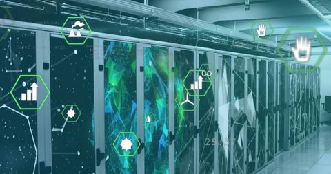 High-Tech Data Processing in Server Room with Futuristic Infographics - Download Free Stock Images Pikwizard.com